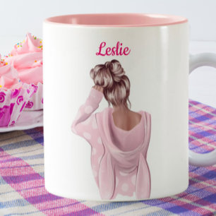Tasse 2 Couleurs Fille en rose Personnalisé Café Personnalisé