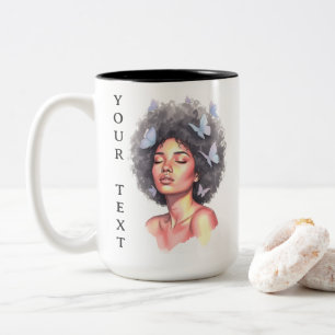 Tasse 2 Couleurs Fille Noire Papillon Minimaliste Pastel Personnali