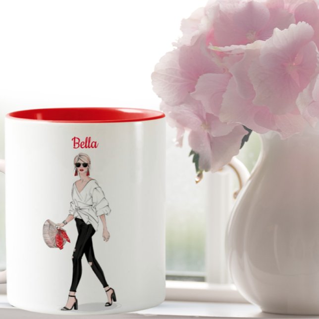 Tasse 2 Couleurs Fille Paris Mode Café personnalisé personnalisé (Créateur téléchargé)