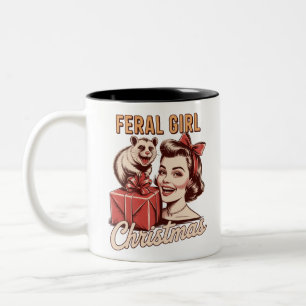 Tasse 2 Couleurs Fille Sauvage Noël Opossum Xmas Rétro Branché