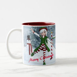 Tasse 2 Couleurs Fille Toon de Noël dans une forêt d'hiver