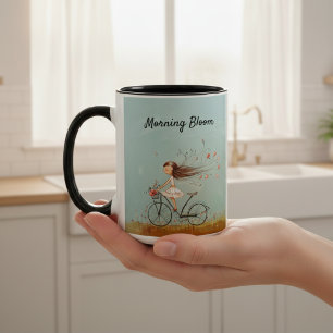 Tasse 2 Couleurs Fille Vintage sur Vélo Fleur Personnalisée