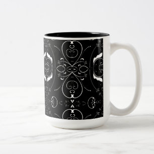 Tasse 2 Couleurs Fines flourishes blanches élégantes sur fond noir