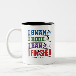 Tasse 2 Couleurs Finisseur de triathlon I Swam I Ran I Ran I Fini