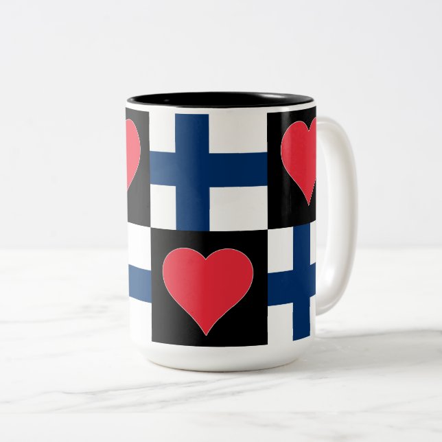 Tasse 2 Couleurs Finlande Drapeau Coeur Motif Patriotique Finnois P (Devant droit)