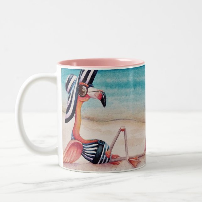Tasse 2 Couleurs Flamant rose blanc rose No. 1 Aquarelle Art (Gauche)