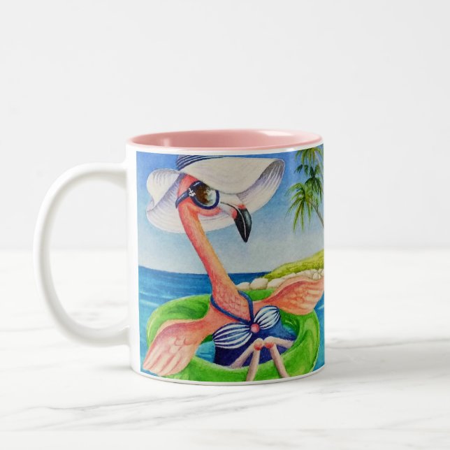 Tasse 2 Couleurs Flamant rose blanc rose No. 3 Aquarelle Art (Gauche)