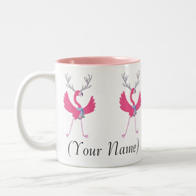 Tasse 2 Couleurs Flamant rose de Noël rose Père Noël Nom personnali (Gauche)