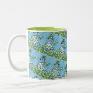 TASSE 2 COULEURS FLAMANT ROSE POLKA DOT VERT, FUNNY ST. JOUR DE PAT