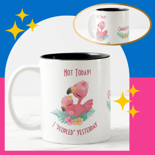Tasse 2 Couleurs Flamant rose rose titre amusant "peoplé hier"