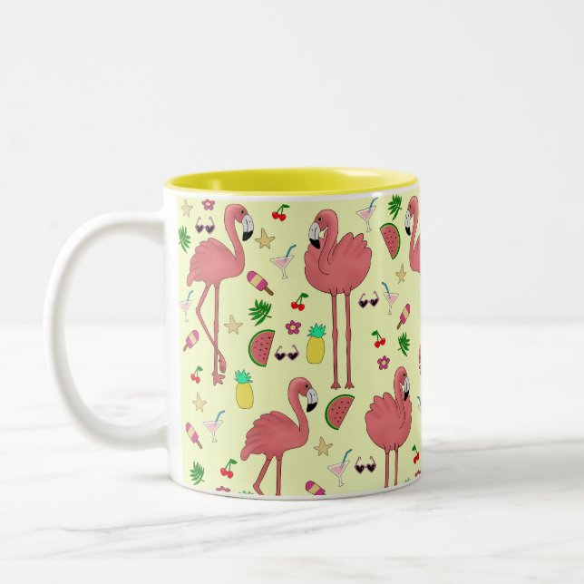 Tasse 2 Couleurs Flamants roses et thème d'été - Jaune (Gauche)