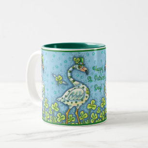 TASSE 2 COULEURS FLAMANTS ROSES POLKA DOT VERT, FUNNY ST. JOUR DE P
