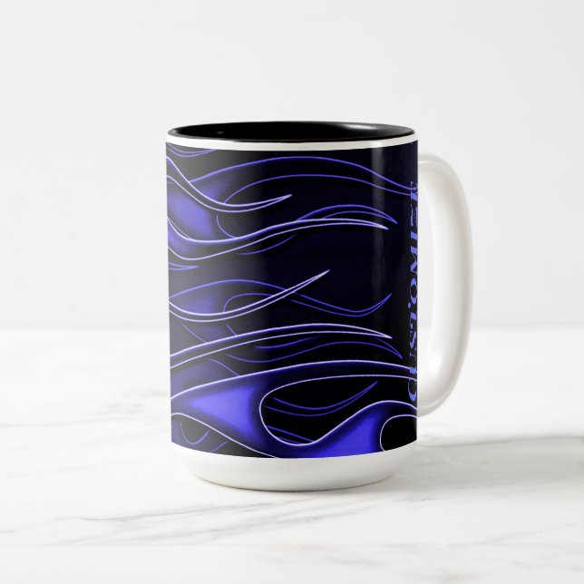 Tasse 2 Couleurs Flames bleues personnalisées (Devant droit)