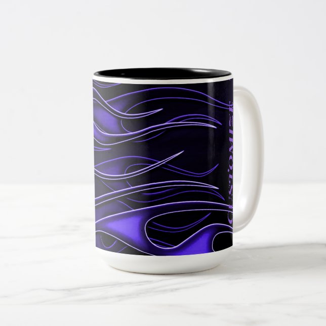 Tasse 2 Couleurs Flammes violettes personnalisées (Devant droit)