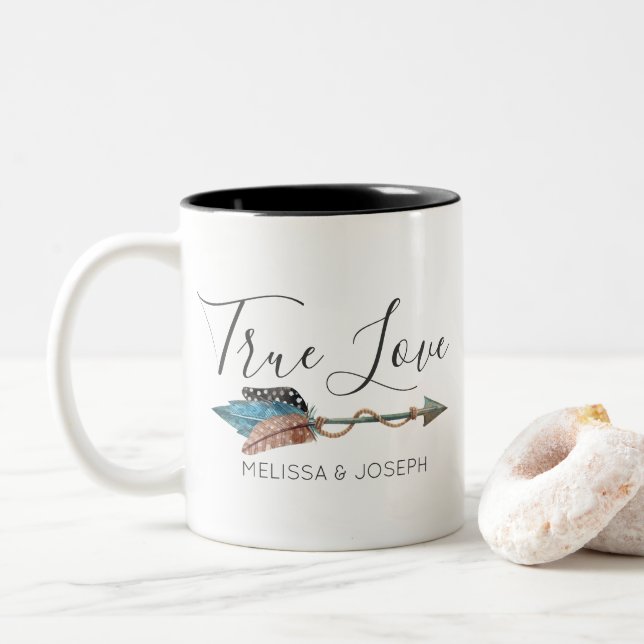 Tasse 2 Couleurs Flèche Bohème Chic à Plume Turquoise Rustique Véri (Avec donut)