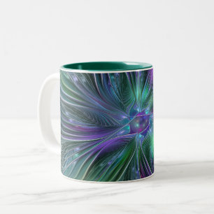 Tasse 2 Couleurs Fleur Abstraite Moderne Fractale Verte Violette