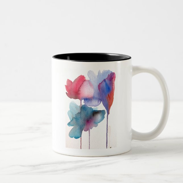 Tasse 2 Couleurs Fleur aquarelle design floral moderne (Droit)
