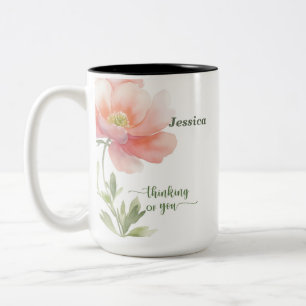 Tasse 2 Couleurs Fleur aquarelle "Pensées pour toi" personnalisée