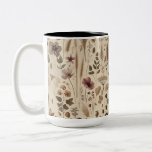 Tasse 2 Couleurs Fleur Botanique Florale Pressée du Herbier Vintage