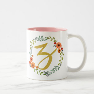 Tasse 2 Couleurs Fleur botanique Wreath Gold Monogramme initial Z