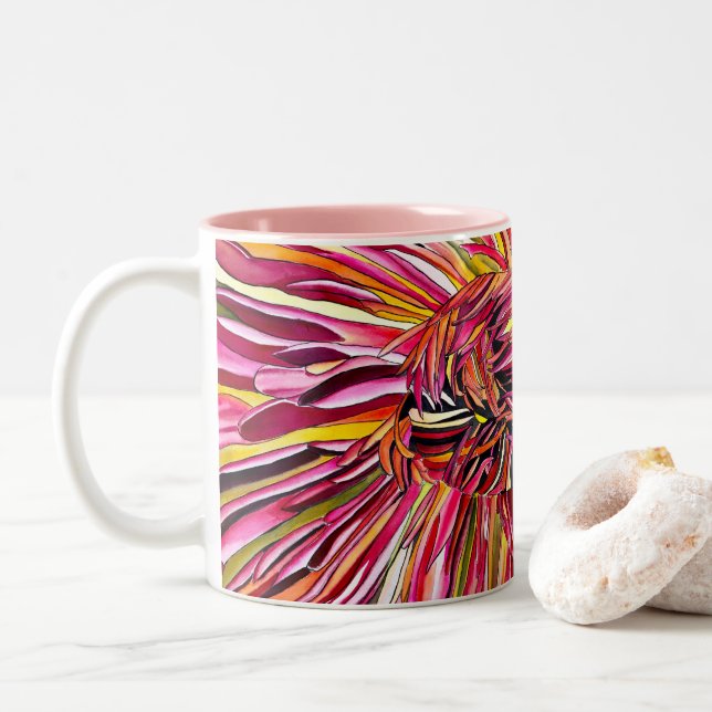 Tasse 2 Couleurs Fleur d'aquarelle Chrysanthemum (Avec donut)