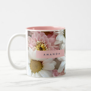 Tasse 2 Couleurs Fleur de Daisy Rose et Blanche Personnalisée
