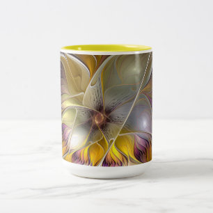 Tasse 2 Couleurs Fleur de fantaisie fractale moderne colorée abstra