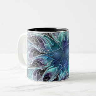 Tasse 2 Couleurs Fleur de fractale moderne abstraite avec du bleu