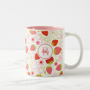 Tasse 2 Couleurs Fleur de fraise rouge mignonne Monogramme
