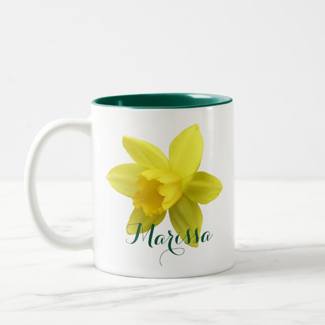 Tasse 2 Couleurs Fleur de jonquille jaune Nom vert (Gauche)