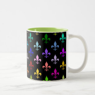 Tasse 2 Couleurs Fleur de lis colorée motif sur noir