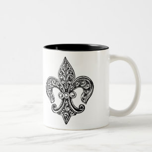 Tasse 2 Couleurs Fleur de lis dentelle vintage noir et blanc