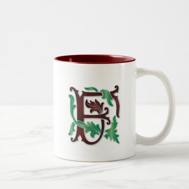 Tasse 2 Couleurs Fleur de lis F Monogramme (Droit)