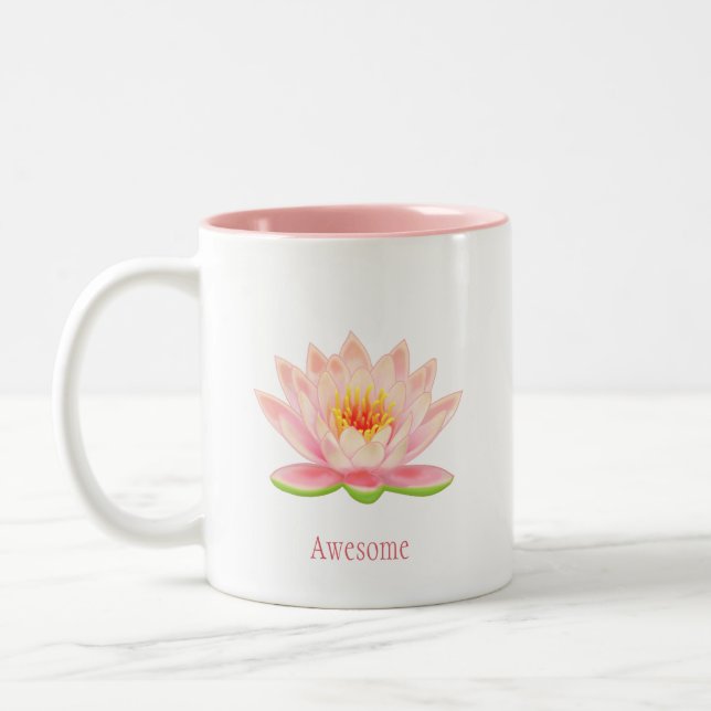 Tasse 2 Couleurs Fleur de Lotus rose en blanc (Gauche)
