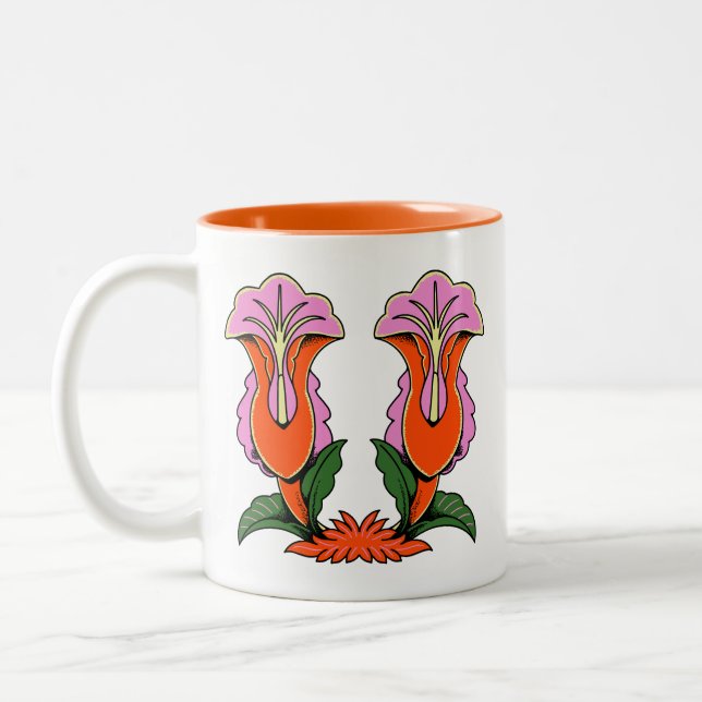 Tasse 2 Couleurs Fleur de lys stylisée rétro botanique (Gauche)