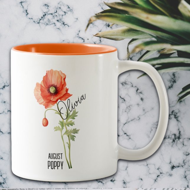 Tasse 2 Couleurs Fleur de Naissance Mois Août Pavot Nom  (Créateur téléchargé)