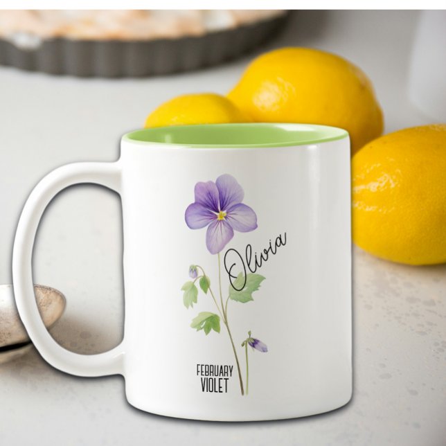 Tasse 2 Couleurs Fleur de Naissance Mois Février Nom Violet (Créateur téléchargé)