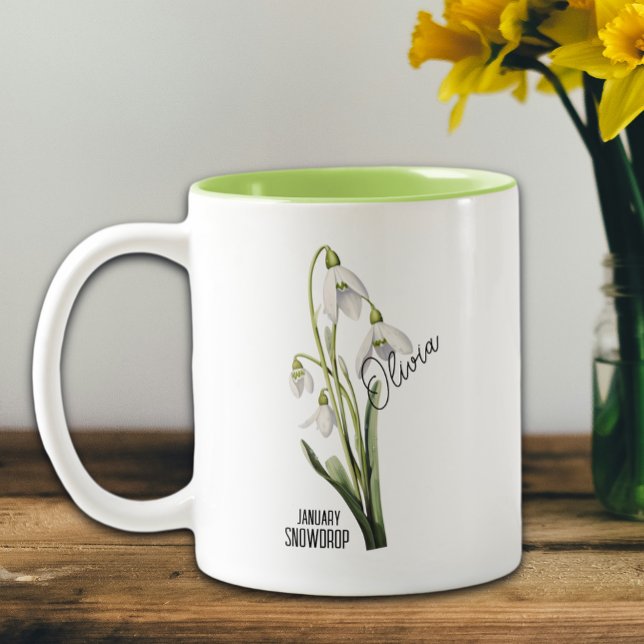 Tasse 2 Couleurs Fleur de Naissance Mois Janvier Perce-Neige Nom  (Créateur téléchargé)