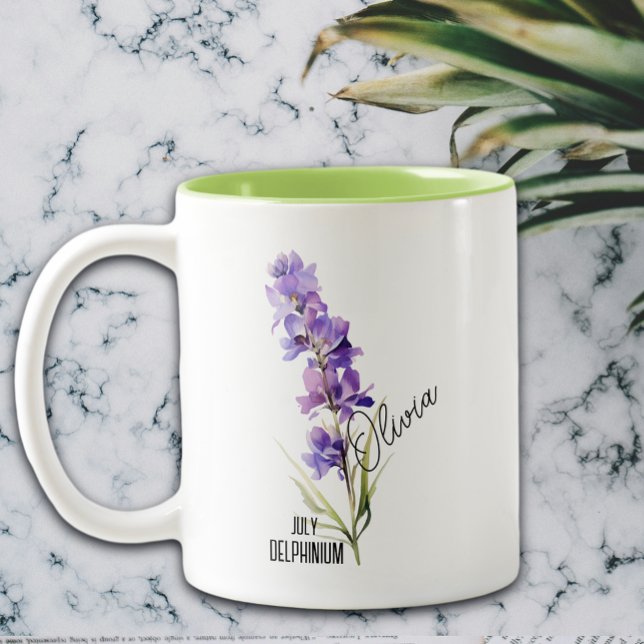 Tasse 2 Couleurs Fleur de Naissance Mois Juillet Nom Delphinium (Créateur téléchargé)