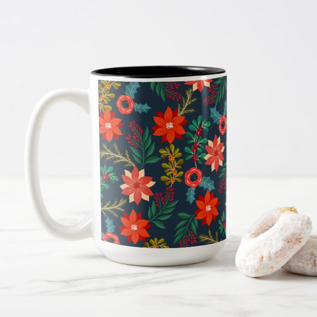 Tasse 2 Couleurs Fleur de Noël colorée (Avec donut)