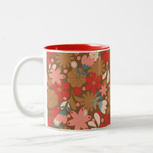 Tasse 2 Couleurs Fleur de pouvoir rétro groovy en rouge
