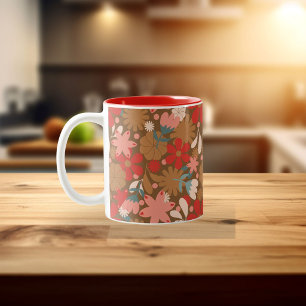 Tasse 2 Couleurs Fleur de pouvoir rétro groovy en rouge