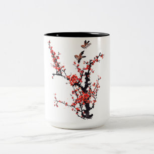 Tasse 2 Couleurs Fleur de prune rouge