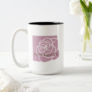 Tasse 2 Couleurs Fleur de rose rose minimaliste personnalisée
