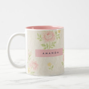 Tasse 2 Couleurs Fleur de rose rose vintage personnalisée
