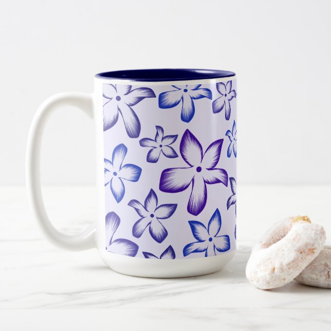Tasse 2 Couleurs Fleur dégradée bleu violet vibrant (Avec donut)