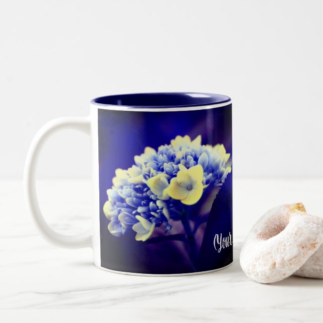 Tasse 2 Couleurs Fleur d'Hydrangée Bleue Vivid Personnalisée (Avec donut)
