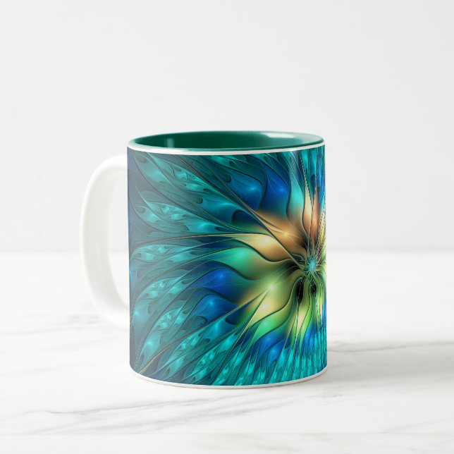 Tasse 2 Couleurs Fleur d'Imaginaire lumineux, Fractale Abstraite co (Devant gauche)