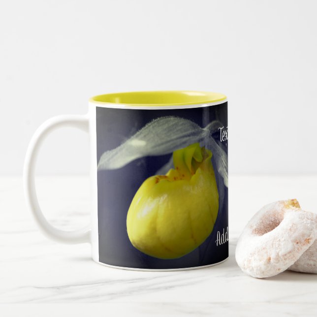 Tasse 2 Couleurs Fleur d'orchidée à chlipper jaune personnalisée (Avec donut)