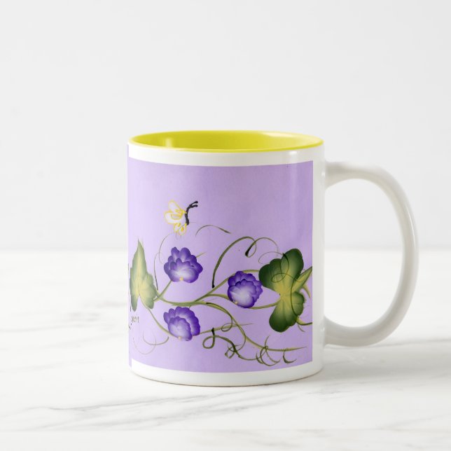 Tasse 2 Couleurs Fleur et papillon de pois doux (Droit)